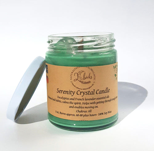Serenity Crystal Candle by 2 Chicks with Scents with Eucalyptus and Lavender